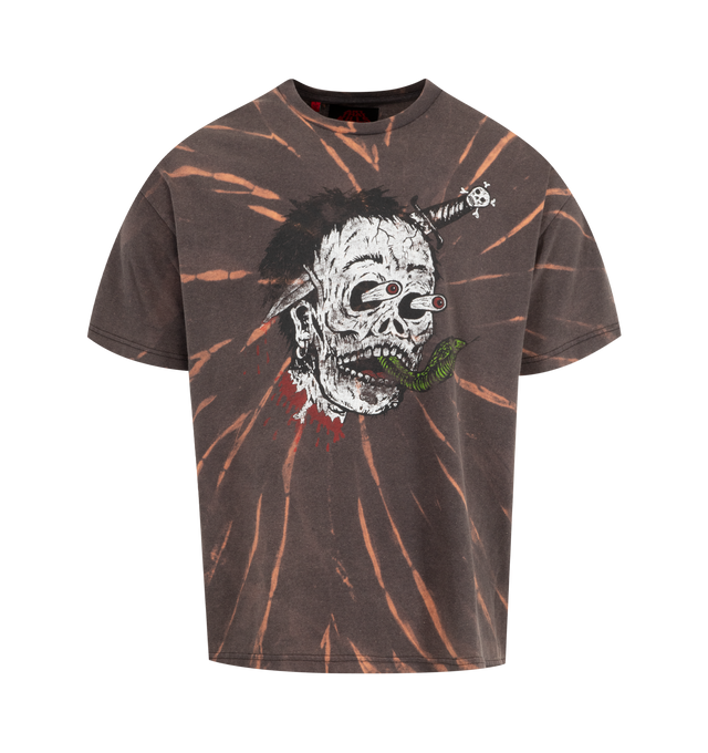 Image 1 of 2 - BROWN - GALLERY DEPT. Glitch Tee featuring apocalyptic graphic tee, artisanal tie-dye print, short sleeves and crew neck. 100% cotton. Made in USA.