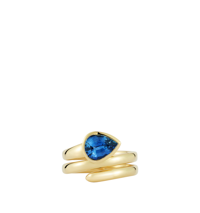 Image 2 of 3 - GOLD - JEMMA WYNNE Prive Blue Sapphire Pear Coil Ring featuring 18k Yellow Gold and Blue Sapphire - 2ct. Hirshleifers offers a range of pieces from this collection in-store. For personal consultation and detailed information about jewelry, please contact our dedicated stylist team at personalshopping@hirshleifers.com.This item may be restricted for online purchase to international clients. For assistance purchasing this item please contact our dedicated stylist team at personalshopping@hirsh