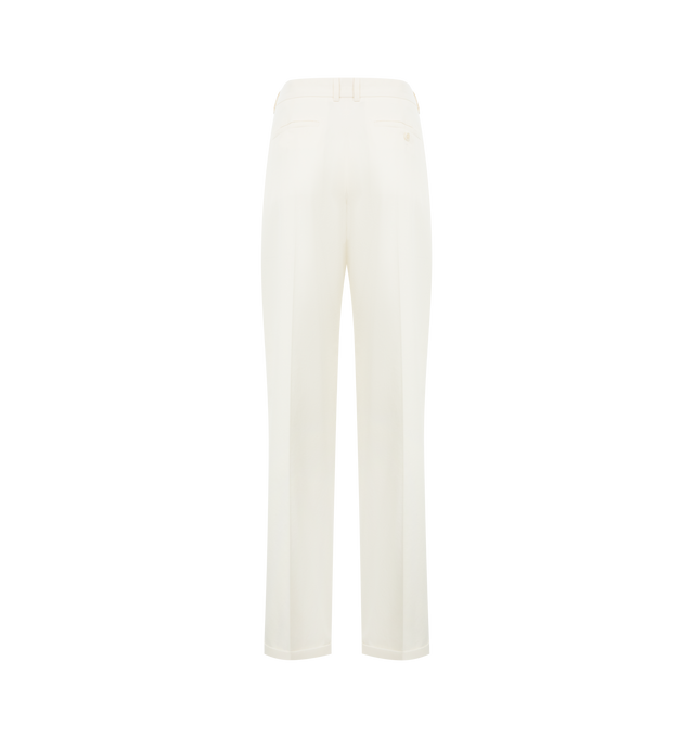 Image 2 of 3 - WHITE - THE ROW Neriah Pant featuring high-rise tailored trouser in cotton and cashmere gabardine with slightly tapered leg, pressed front creases, and slanted side pockets. 95% cotton, 5% cashmere. Lined in 65% polyester, 35% cotton. Made in Italy.