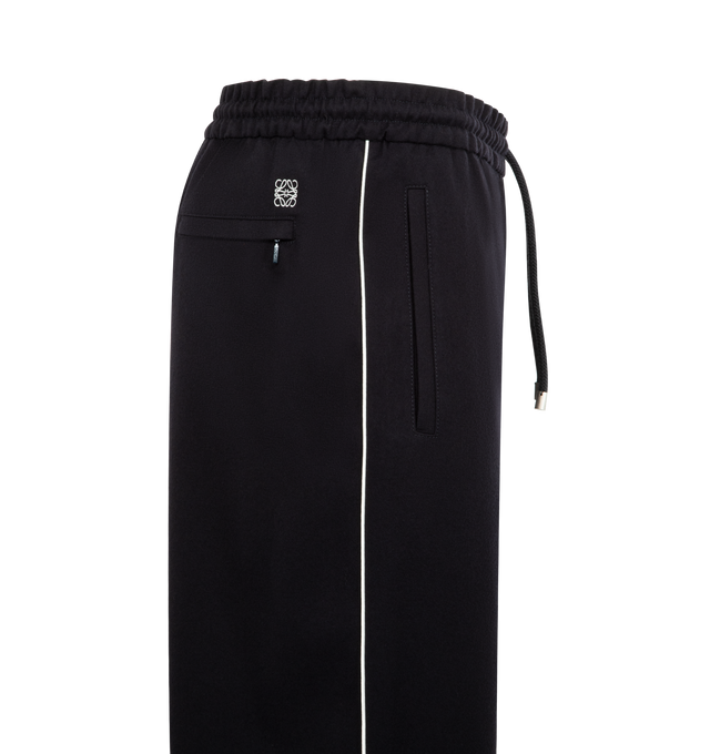 Image 3 of 3 - NAVY - LOEWE Drawstring trousers in medium-weight wool flannel featuring contrast piping at the sides, regular fit, regular length, mid waist, straight leg, elasticated drawstring waist, concealed zip fly, vertical welt pockets, zipped rear welt pocketAnagram embroidery placed at the back. Wool. Made in Italy.