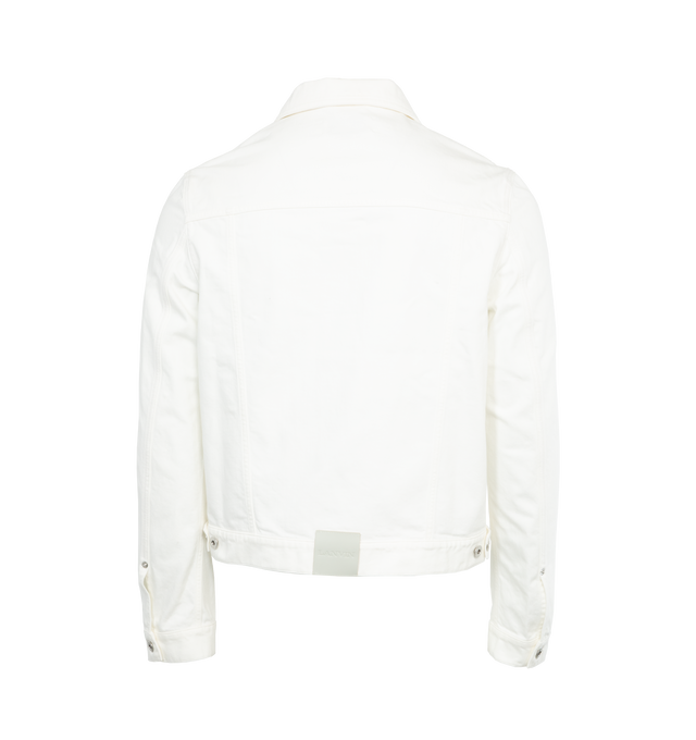 Image 2 of 3 - WHITE - LANVIN Denim Jacket featuring regular fit, fringing and raw-hem finishes, tone-on-tone topstitching and button front closure. 98% cotton, 2% elastane. Made in Italy. 