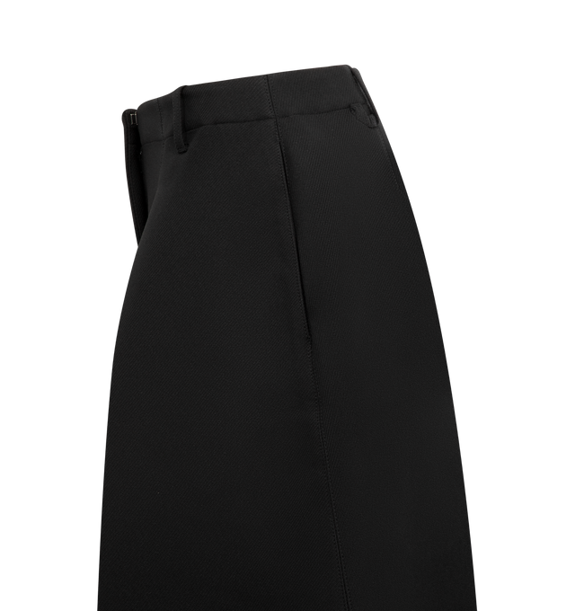 Image 3 of 3 - BLACK - JACQUEMUS Wide Ovalo Pant featuring high-rise, structured poly-cotton, waistband with belt loops, zip fly with hook and button, side-seam pockets, stitched pleats, wide curved leg and J belt loop in the back. 100% polyester. Lining: 55% cotton, 45% polyester. Made in France.