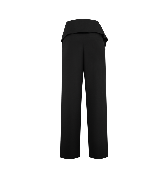 Image 2 of 3 - BLACK - Loewe Women's Draped Trousers are crafted from lightweight fluid wool and feature an asymmetric draped front with a flap at the waist. Designed with a relaxed fit, regular length, mid waist, and wide-leg silhouette, they are finished with a concealed hook-and-button fastening, side seam pockets, rear welt pockets, and signature Double L embroidery at the front. Main Material: 100% Wool. Made in Italy.