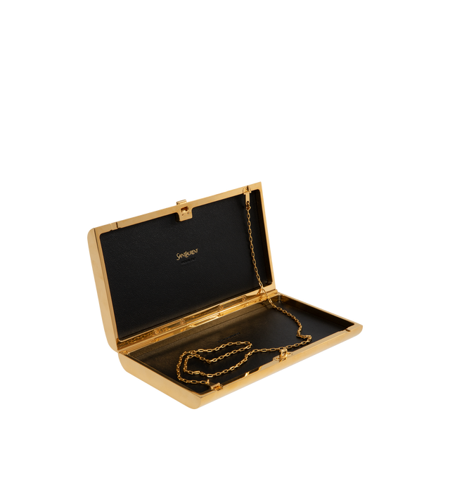 Image 3 of 3 - RED - SAINT LAURENT Minaudire Clutch featuring two-tone, decorated with the cassandre, leather lining, bronze-toned hardware and push-box clasp. 7.5" x 3.9" x 1". Strap drop: 11.8". Polyester, metal. Made in Italy.