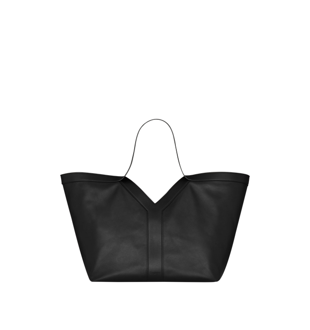 Image 1 of 3 - BLACK - SAINT LAURENT Y Tote Bag featuring finely grained leather, lined in tonal suede, subtle Y stitched signature, inner zip pocket and hook closure and bronze-toned hardware. 14.6 " x 12.6" x 2.88.7". Strap drop: 10.2". Calfskin leather. Made in Italy.