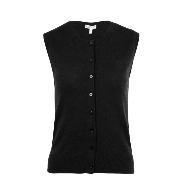 Image 1 of 2 - BLACK - LOEWE Vest in ultra-lightweight cashmere and silk featuring gathered details at the sides, small fit, regular length, jersey stitch, round neck, ribbed collar, armholes and hem and anagram embroidery placed on the chest. Cashmere/silk. Made in Italy.