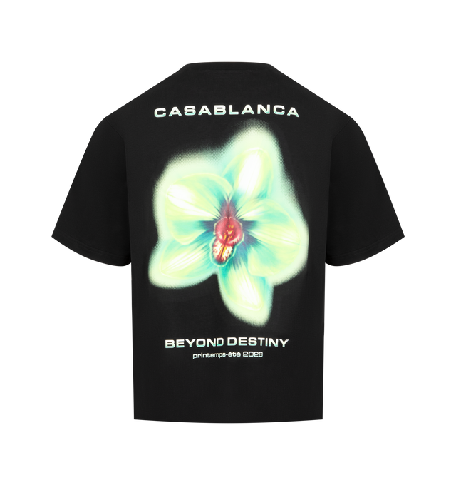 Image 2 of 2 - BLACK - CASABLANCA Glitch Orchid Oversized T-Shirt featuring short-sleeves, printed logo on front and graphic on back, organic cotton fabric, crew neck, cotton jersey fabric and oversized fit. 100% organic cotton. Made in Portugal.