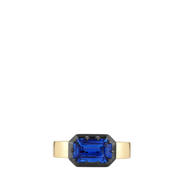 Image 2 of 2 - GOLD - JEMMA WYNNE Blair Blue Sapphire Ring featuring One of a Kind, 18k Yellow Gold with Black Rhodium, Blue Sapphire - 2.6cts and Band Width - 4.5mm. Hirshleifers offers a range of initial pieces from this collection in-store. For personal consultation and detailed information about jewelry, please contact our dedicated stylist team at personalshopping@hirshleifers.com. This item may be restricted for online purchase to international clients. For assistance purchasing this item please conta