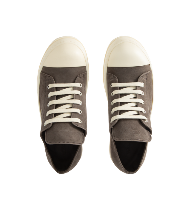 Image 5 of 5 - GREEN - RICK OWENS Extreme Low Sneaks featuring leather upper, lace-up front, ventilating eyelets at side, structured heel and rubber sole. Made in Italy.