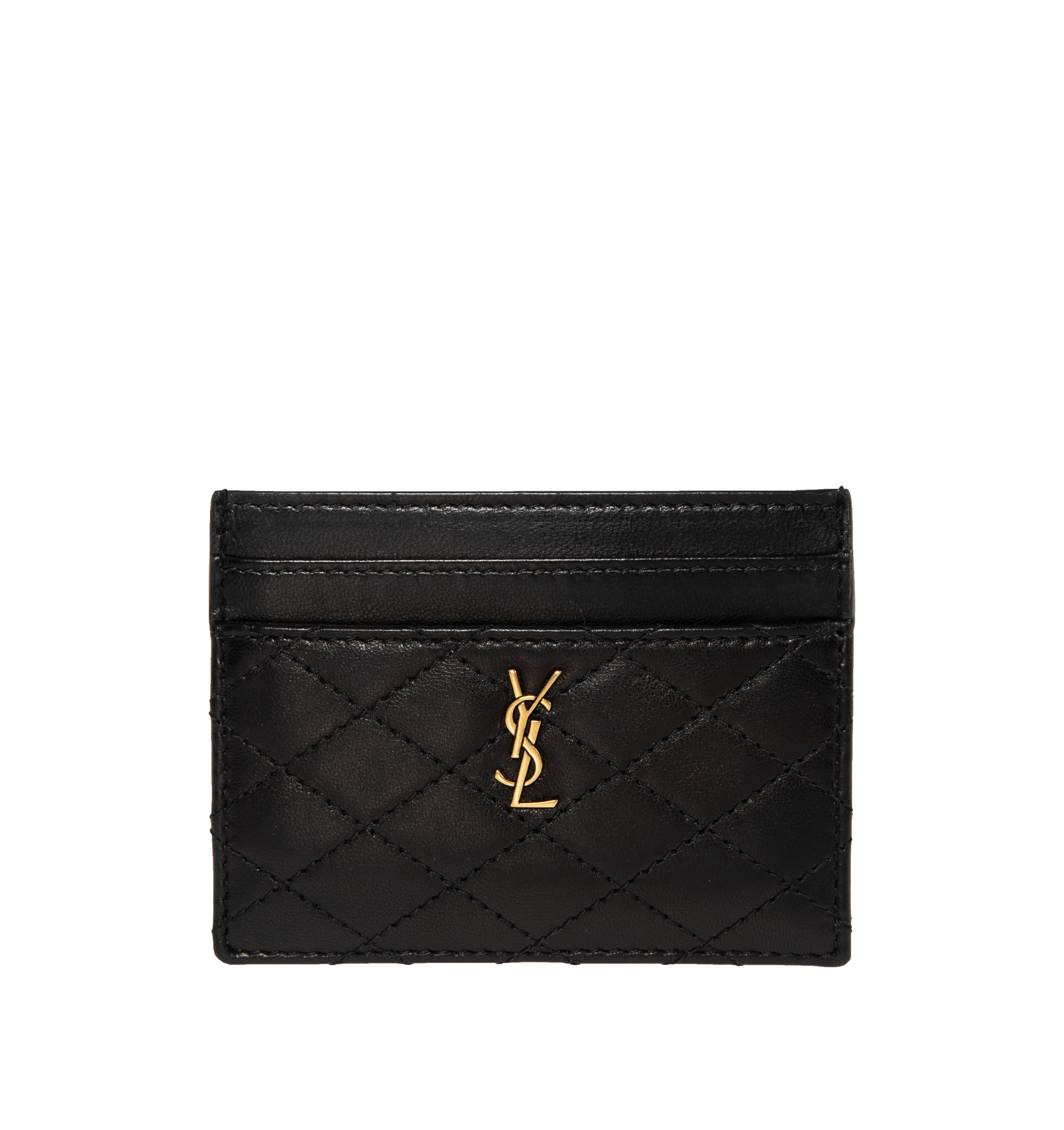 Saint Laurent Gaby Flap Card Case in Quilted Lambskin - Amber - Women