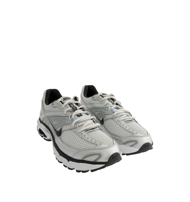 Image 2 of 5 - GREY - Nike Womens Air Max Moto 2K Sneakers feature a textile and synthetic leather upper. Designed with a lace-up closure, Max Air cushioning, foam midsole, and durable rubber outsole. Upper: Textile and Synthetic Leather; Midsole: Foam with Max Air Cushioning; Outsole: Rubber. Made in Vietnam