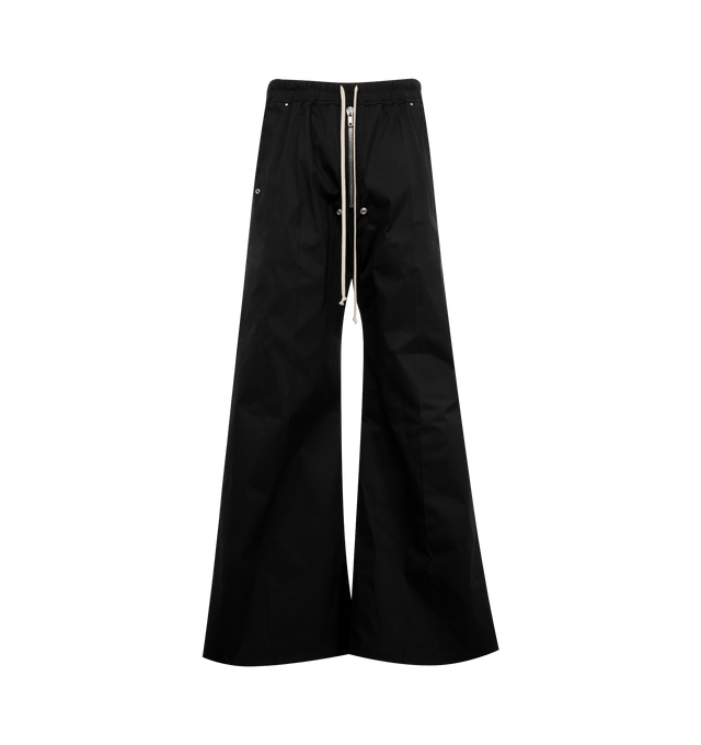 Image 1 of 3 - BLACK - RICK OWENS Wide Bela Trousers featuring front zip fastening, elasticated drawstring waistband, exposed zipper, two diagonal pockets to the sides and two rear flap pockets