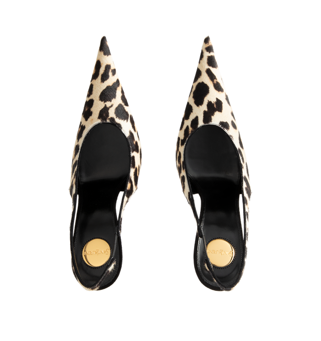 Image 4 of 4 - MULTI - GUERMANTES slingback pumps in pony-hair leather. Saint Laurent Womens Slingback Pumps are crafted from calfskin, goatskin, and lambskin leather. Feature a leopard-print finish, pointed toe, elasticized slingback strap, covered stiletto heel, leather sole, and 11 cm heel height. Main Material: Calfskin, Goatskin, Lambskin; Sole: Leather. Made in Italy.