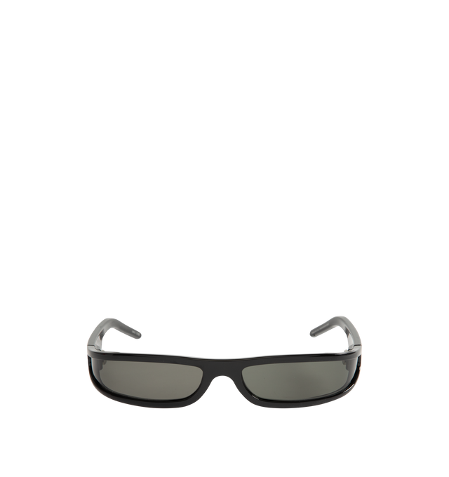 Image 1 of 3 - BLACK - Rick Owens Mens Rectangular Sunglasses feature a lightweight Rilsan nylon frame with black lenses. Designed with integrated nose pads, 100% UVA/UVB protection (Category 3), and include a leather storage pouch. Frame Material: Rilsan Nylon. Made in Italy.