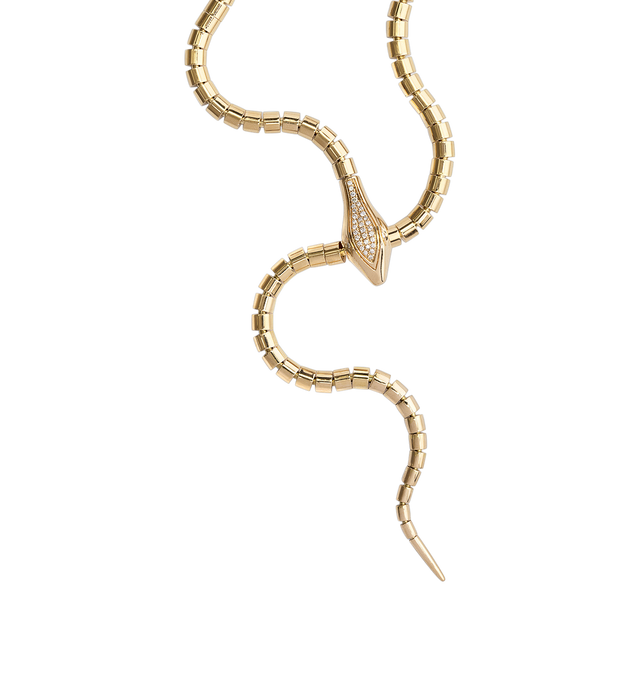 Image 2 of 2 - GOLD - Sidney Garber Wrap-around 24" Snake Lariat necklace crafted from 18K yellow gold with .34ct Pave Diamond head and tail. Hirshleifers offers a range of initial pieces from this collection in-store. For personal consultation and detailed information about jewelry, please contact our dedicated stylist team at personalshopping@hirshleifers.com