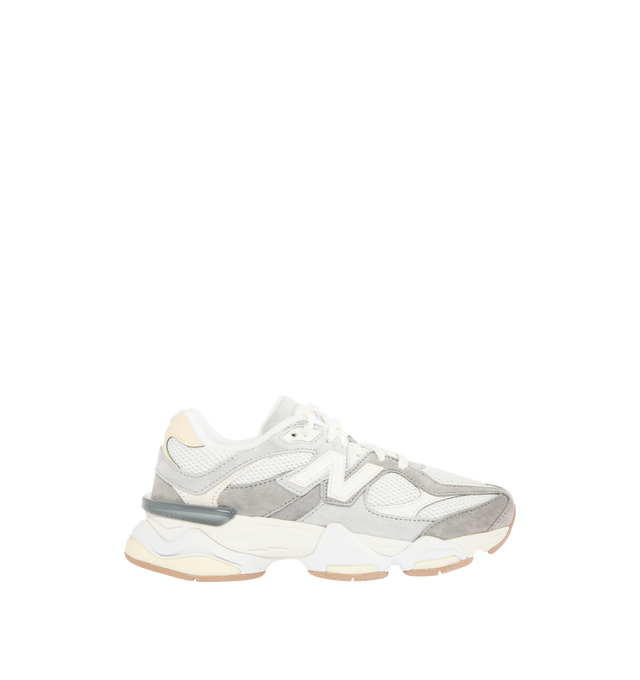 Image 1 of 5 - GREY - New Balance 9060 Unisex Sneaker featuring mesh upper with suede overlays, dual-density midsole with ABZORB and SBS cushioning, tongue logo inspired by original 991 lace jewel, translucent CR device at heel and diamond outsole pattern. Unisex style in men's sizes.