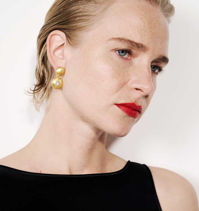 Image 4 of 4 - GOLD - Prounis Double Dome Bulla Earrings are handcrafted from 22K yellow gold and feature a sculptural double dome silhouette accented with diamonds. Handmade in New York. For personal consultation and detailed information about jewelry, please contact our dedicated stylist team at personalshopping@hirshleifers.com.This item may be restricted for online purchase to international clients. For assistance purchasing this item please contact our dedicated stylist team at personalshopping@hirshle