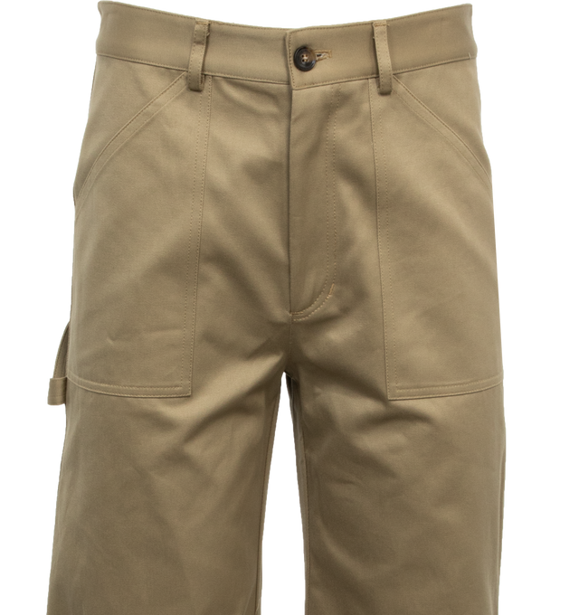 Image 4 of 4 - NEUTRAL - NILI LOTAN QUENTIN PANT featuring super high-rise, straight leg pant, front patch pockets, carpenter tabs, back patch pockets, hammer loop, centerfront zip and button closure. 100% cotton.  