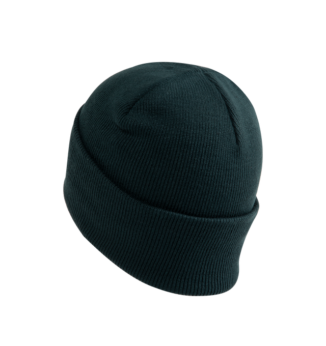 Image 2 of 2 - GREEN - CARHARTT WIP Acrylic Watch Hat featuring a stretchy rib knit, woven Carhartt WIP label on the front and fold over brim. 100% acrylic, 9 gauge.