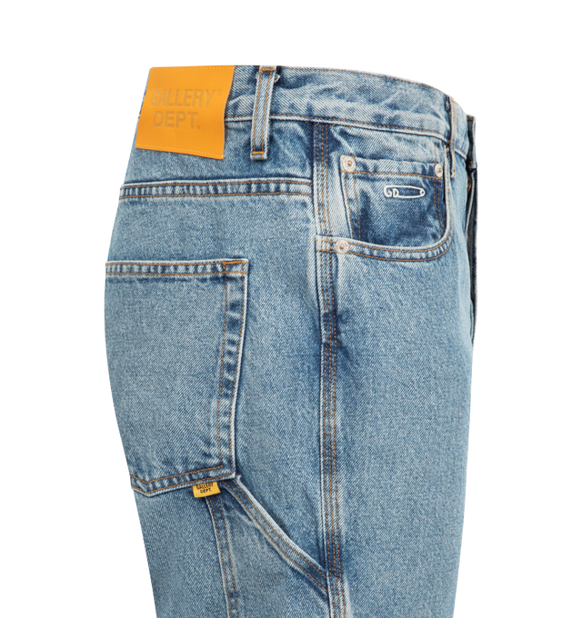 Image 3 of 3 - BLUE - GALLERY DEPT. Twisted Wide Leg Jeans featuring five-pocket style, wide-leg, contrast panel detailing, mid rise, top-button and zip-fly fastening, belt loops and raw edge hem. 100% cotton.