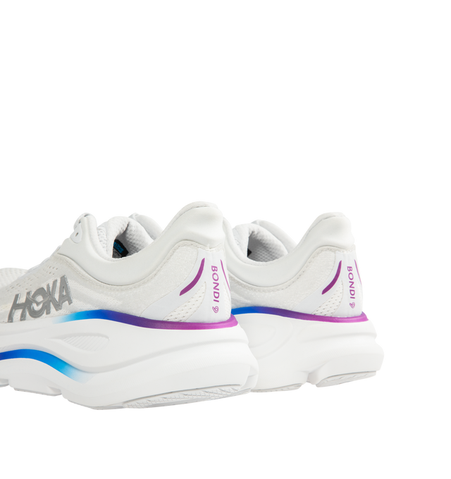 Image 3 of 5 - WHITE - HOKA W Bondi 9 Sneaker featuring performance mesh upper, cushioned collar and tongue, removable contoured insole, supportive midsole, textile lining, lace-up closure, round toe and rubber sole.