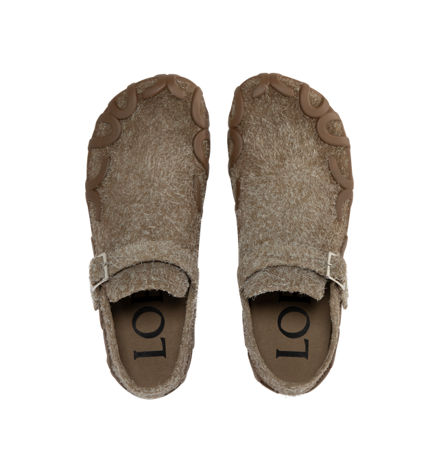 Image 6 of 6 - GREEN - Loewe Men's Loafer in brushed suede featuring a branded metal buckle, internal fussbet and an injected rubber sole with a LOEWE L signature around the edges.10mm heel. Main material: Brushed Suede. Made in Portugal.