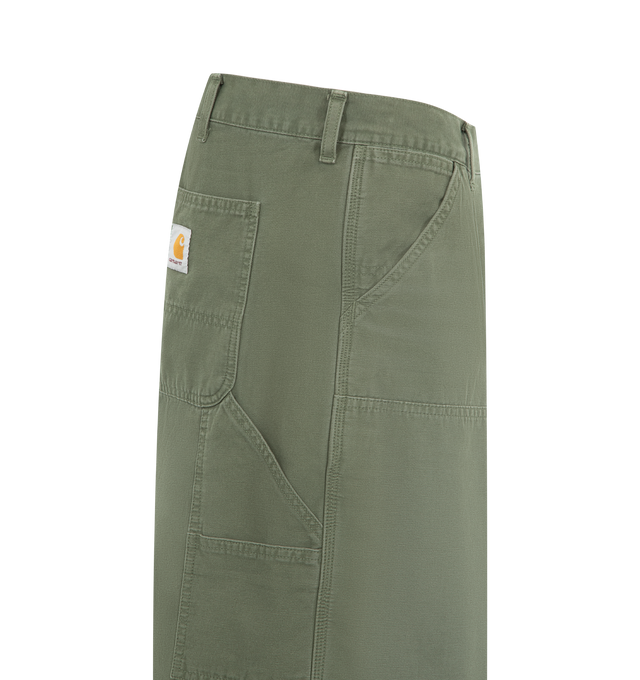 Image 3 of 3 - GREEN - CARHARTT WIP Double Knee Shorts featuring reinforced double layer knee, triple stitching, tool pockets, hammer loop and woven brand label. 100% cotton.