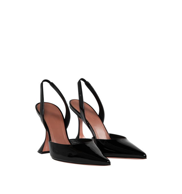 Image 2 of 4 - BLACK - AMINA MUADDI Holli Patent Slingback featuring pointed toe, branded insole, elasticated slingback strap and high stiletto flared heel. 95MM. 100% leather.  