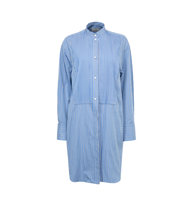 Image 1 of 2 - BLUE - ISABEL MARANT RINETA DRESS featuring round neck, long sleeves, fitted cuffs, bib, shirttail hem and button-front closure. 100% cotton. 