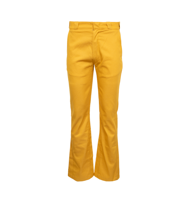 Image 1 of 8 - YELLOW - GALLERY DEPT. LA CHINO FLARES featuring mid-rise, slim fit along the leg, flare hem and stamp logo above the right pocket. 100% cotton. 