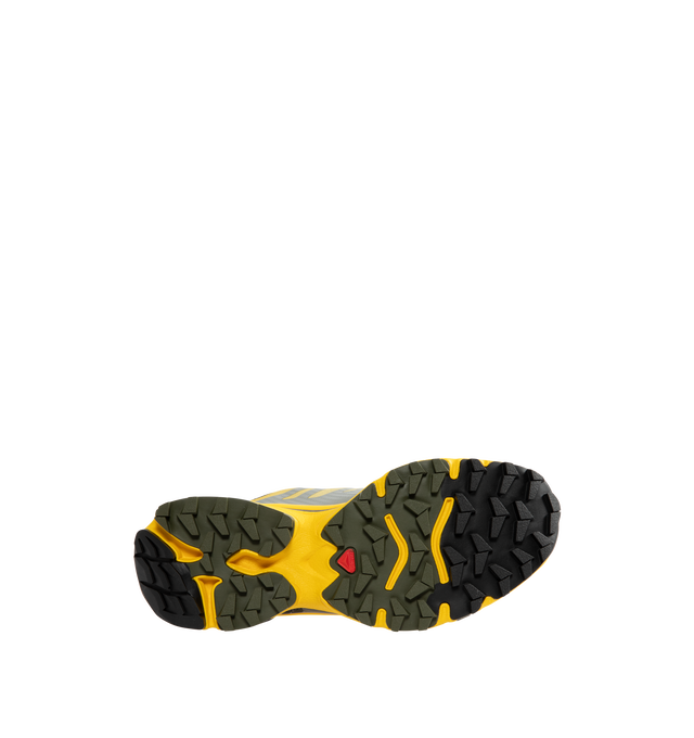 Image 4 of 5 - YELLOW - Salomon Men's XT-4 OG Sneakers are crafted with a lightweight textile and synthetic upper and feature the brand's Agile Chassis System, Quicklace technology, and dual-density EVA cushioning for exceptional stability and comfort. Reviving one of Salomon's iconic trail-running silhouettes, these designer sneakers combine technical performance with archival outdoor style, delivering superior support, durability, and all-terrain traction for both city streets and rugged trails. Main Mate