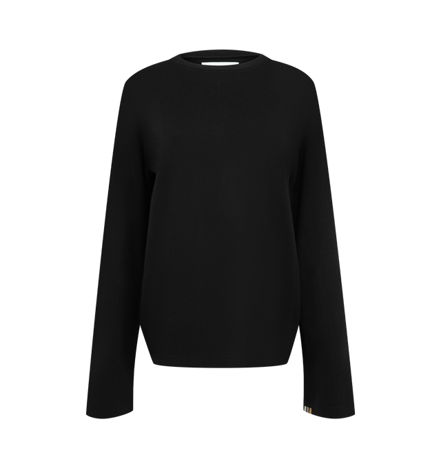 Image 1 of 2 - BLACK - Extreme Cashmere Women's Jones Long-Sleeve T-Shirt is crafted from a cotton-cashmere blend and features a classic crew neckline, long sleeves, and a straight fit. A long-sleeve interpretation of the brand's James T-shirt, this lightweight knit combines the breathability of cotton with the softness and warmth of cashmere for year-round wear. Main Material: 70% Cotton, 30% Cashmere. *This garment is one size and suits xs l best.