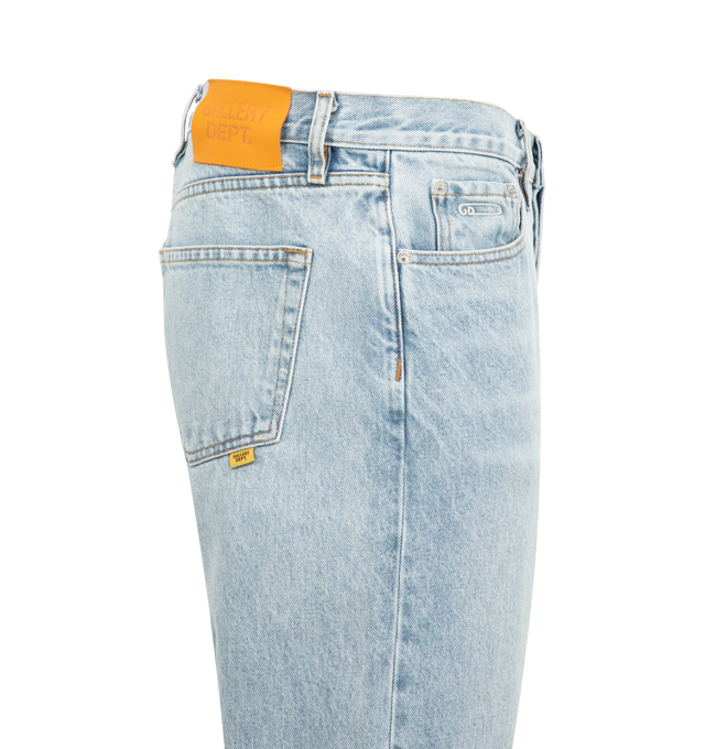 Image 3 of 3 - BLUE - GALLERY DEPT. Melrose Pant featuring released raw hem, loose fit, 5 pocket style and button zip closure. 100% cotton. Made in USA.