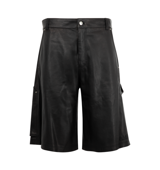 Image 1 of 3 - BLACK - AMIRI MA Leather Carpenter Short featuring loose fit, four pocket styling, button zip closure, belt loops and carpenter loop. Leather.