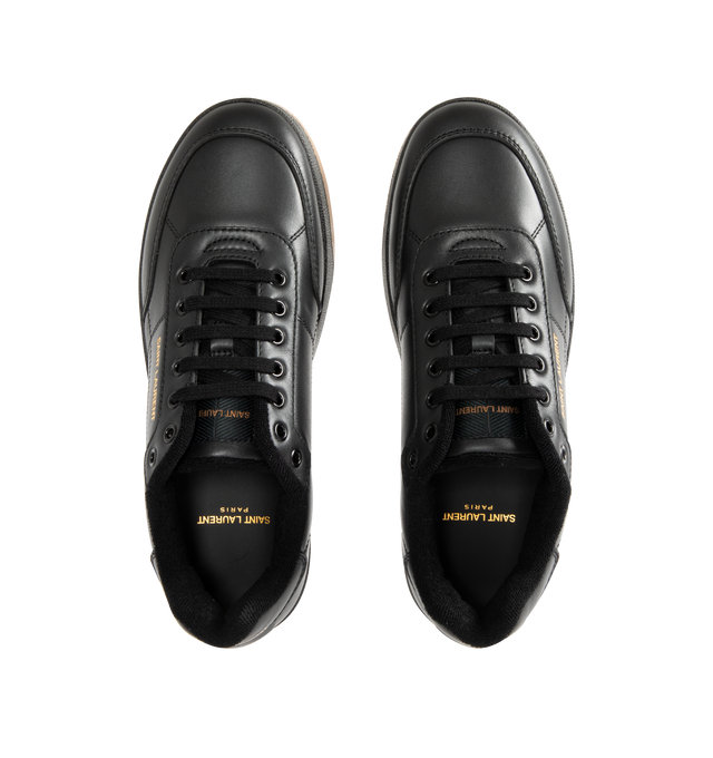 Image 5 of 5 - BLACK - SAINT LAURENT SL61 Sneaker featuring low-top, lace up closure, a gold-tone logo signature on the side and back heel counter, signature patch on the tongue and rubber sole. Calfskin. Made in Italy.
