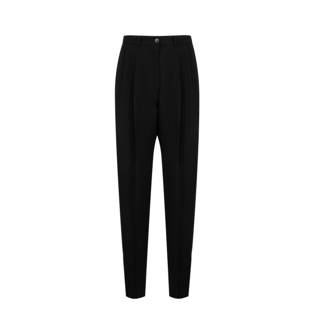 Image 1 of 3 - BLACK - THE ROW Treve Pant featuring high-rise tailored trouser with tapered hem, button zip closure, front pleats, side slit pockets and back welt pockets. Made in Italy.