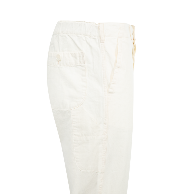 Image 3 of 3 - WHITE - ORSLOW French Work Pants featuring button fly, partially elasticated waist, utility pocket on right thigh, rinsed and slightly tapered fit. 100% cotton. Made in Japan.
