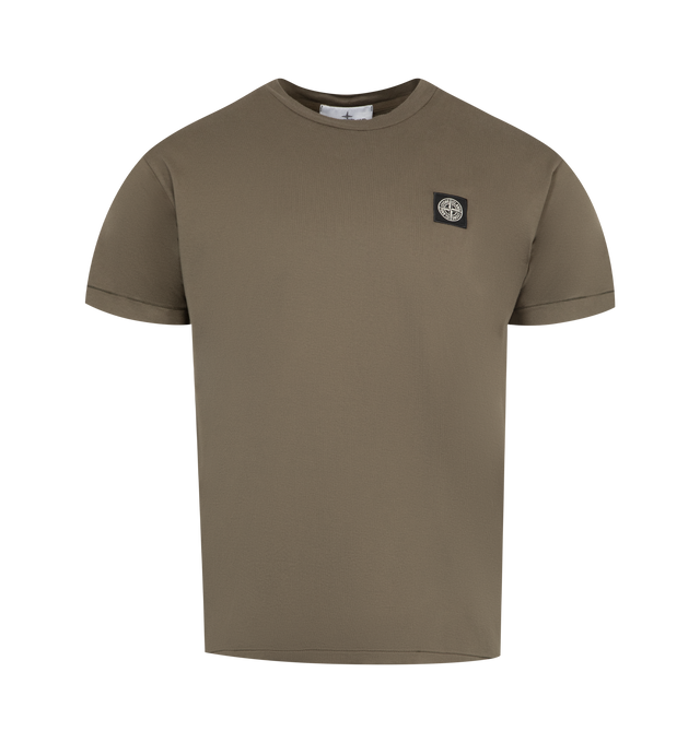 Image 1 of 2 - GREEN - STONE ISLAND Logo T-Shirt featuring crew neck, short sleeves, logo label on the chest and straight hem. 100% cotton.