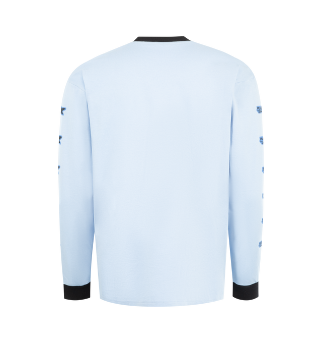 Image 2 of 3 - BLUE - PLEASURES X Long Sleeve Tee featuring relaxed fit, long sleeves, crew neckline and screen-printed graphics. 100% cotton.