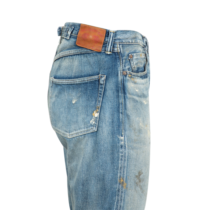 Image 3 of 3 - BLUE - FULLCOUNT 1937 Model Dartford Splatter featuring 11.5oz original selvedge denim, 5 pockets, button closure and distressed throughout. 100% cotton.