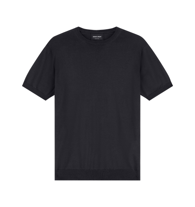 Image 1 of 1 - BLACK - Giorgio Armani Men's Silk Cotton Crewneck T-Shirt features a slim-fit, classic crew neckline, and short sleeves. Material: 58% Silk, 42% Cotton.