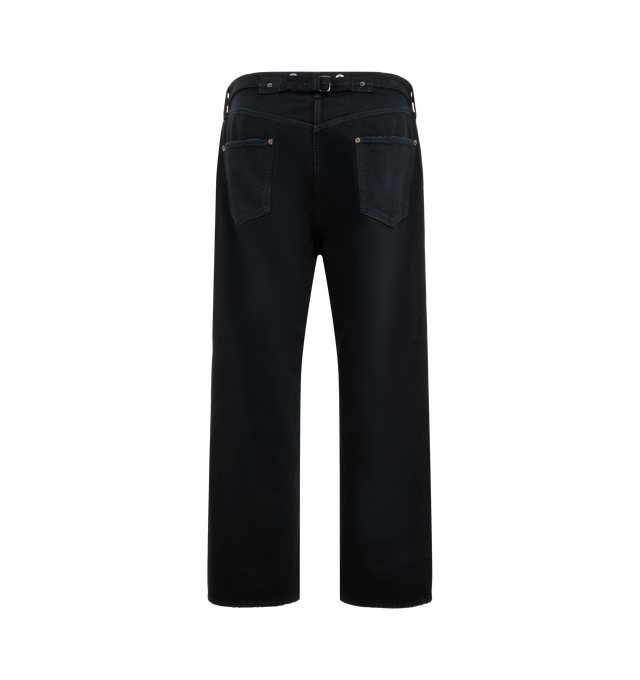 Image 2 of 3 - BLUE - A.Presse Men's No.22 Washed Wide Denim Pants feature a wide-leg silhouette crafted from premium cotton denim and finished with a specialized washing and dyeing process for a vintage-inspired look. These designer denim pants combine relaxed proportions with exceptional Japanese craftsmanship, making them a versatile staple for everyday wear. Main Material: 100% Cotton. Made in Japan.