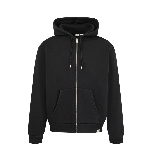 Image 1 of 2 - BLACK - Toteme Men's Zip Hoodie is crafted from cotton fleece and features a relaxed silhouette. Designed with a drawstring hood and front zip closure, this elevated essential is finished with silver-tone hardware and a signature monogram tab at the hem. Main Material: 100% Cotton.