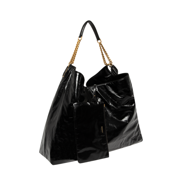 Image 2 of 4 - BLACK - Saint Laurent Womens Hobo Bag is crafted from lustrous calfskin leather. Features a slouchy silhouette, signature Cassandre ring detail, shoulder strap, magnetic closure, removable zip pouch, suede lining, and bronze-tone hardware. Main Material: Calfskin Leather; Lining: Suede; Hardware: Brass. Made in Italy.