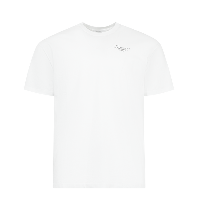 Image 1 of 2 - WHITE - GIVENCHY Regular Fit T-Shirt featuring short-sleeves, crew neck, small GIVENCHY Stamp print on the chest and GIVENCHY Stamp print on the back. 100% cotton. Made in Portugal.