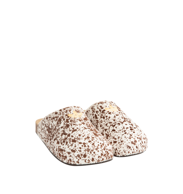 Image 2 of 4 - MULTI - Adidas Men's Adimule Slide is a casual slip-on mule designed for comfort and style. It features a cow-print pattern in shades of brown paired with a soft suede footbed. Exterior: leather upper, suede footbed, cork sole, textile lining, durable rubber outsole. Made in Vietnam.
