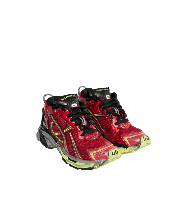 Image 2 of 5 - RED - BALENCIAGA Runner Sneakers featuring lace-up closure, pull-loop at heel collar, logo rubberized at heel tab, textured foam rubber midsole and treated rubber outsole. Upper: textile, synthetic, rubber. Sole: rubber. Made in China.