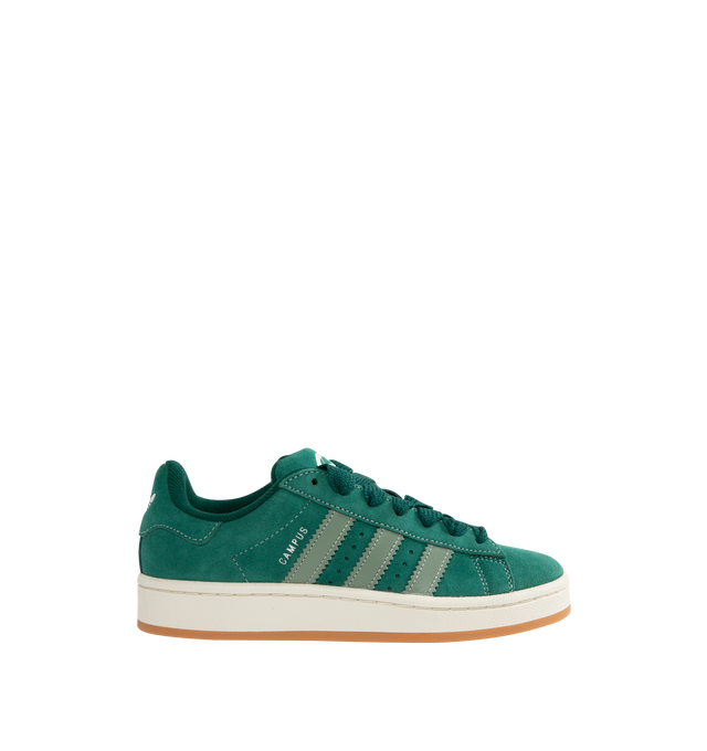 Image 1 of 5 - GREEN - ADIDAS Campus 00's shoes in an iconic silhouette updated in modern materials, colors and proportions. Featiring a premium leather upper lined with soft textile terry fabric, off-white midsole, rubber outsole and lace closure. Unisex style in men's sizes.