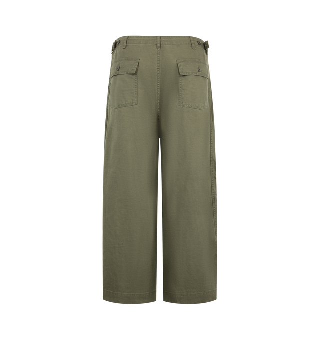 Image 2 of 3 - GREEN - Needles Men's H.D. Pant - Fatigue is crafted from cotton and features the brands signature H.D. silhouette with a voluminous, curved leg shape inspired by classic fatigue pants. Designed with a relaxed fit, the style is finished with utility pockets and a distinctive wide-leg profile that tapers through its sculpted construction. Main Material: Cotton. Fit: Relaxed. Silhouette: H.D. Wide Leg. Details: Fatigue Pocket Construction. Made in Japan.
