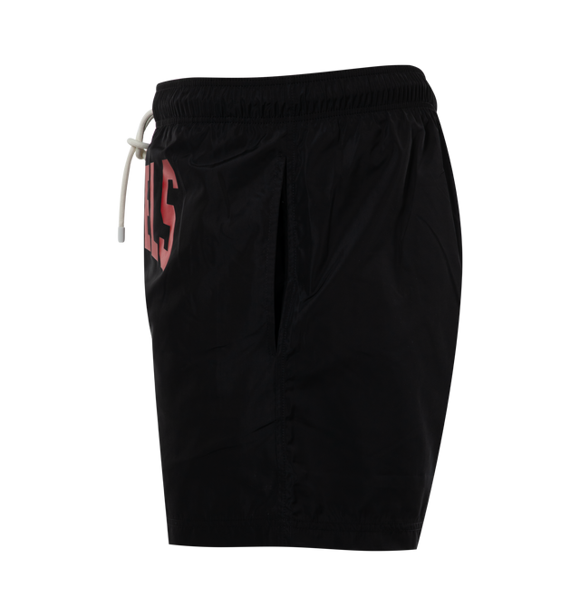 Image 3 of 3 - BLACK - PALM ANGELS PA City Swimshorts featuring elastic and drawstring waistband, back pocket with flap and logo printed on front. 100% polyester. 
